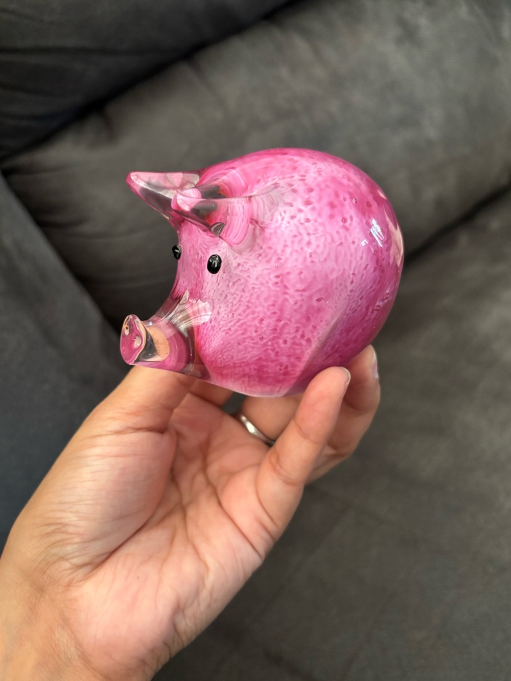 Vintage Handblown Pink Pig For Decoration Or Paperweight No Damage 2.5” Piggy